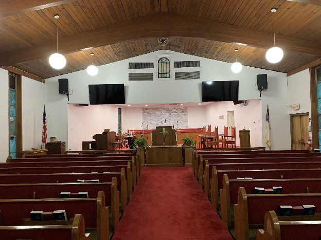 The renovated sanctuary in June 2020, with new screens on either side of the chancel